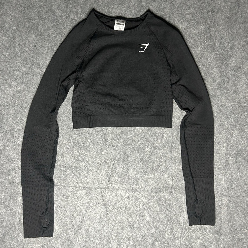 Gymshark Women's Small Crop Long Sleeve Activewear Dark Grey